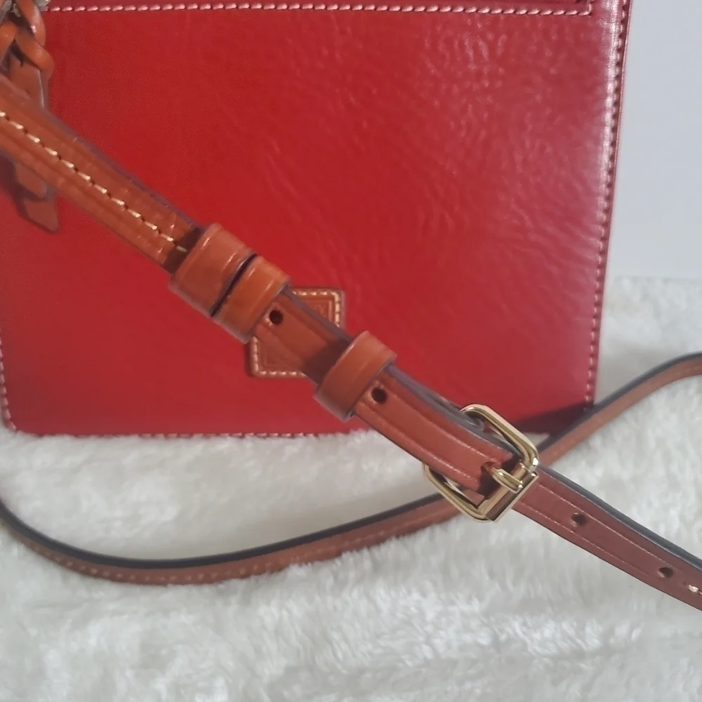 Dooney & Bourke Deep Red Leather Slim Square Messenger Crossbody Bag Purse